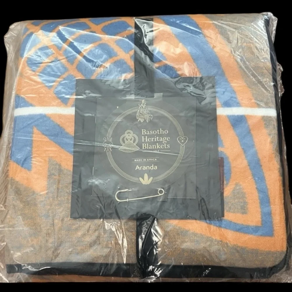 Cozy Wool Throw Blanket | NEW Orange & Blue | South Africa | Size 61”x65”